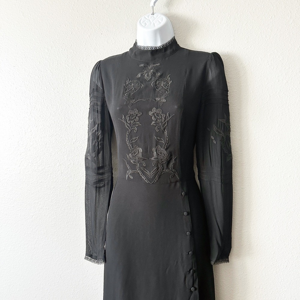 Reformation Adelia Black Mock Neck European Gothic Dark Boho Midi Dress Size 6 - Picture 5 of 11